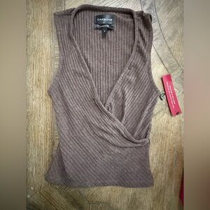 Carbon38 Chocolate Brown Ribbed Wrap-Front Tank